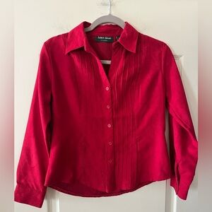 Lemon Grass Studio Vibrant Red Velvety Button Down Shirt Women’s Size Small